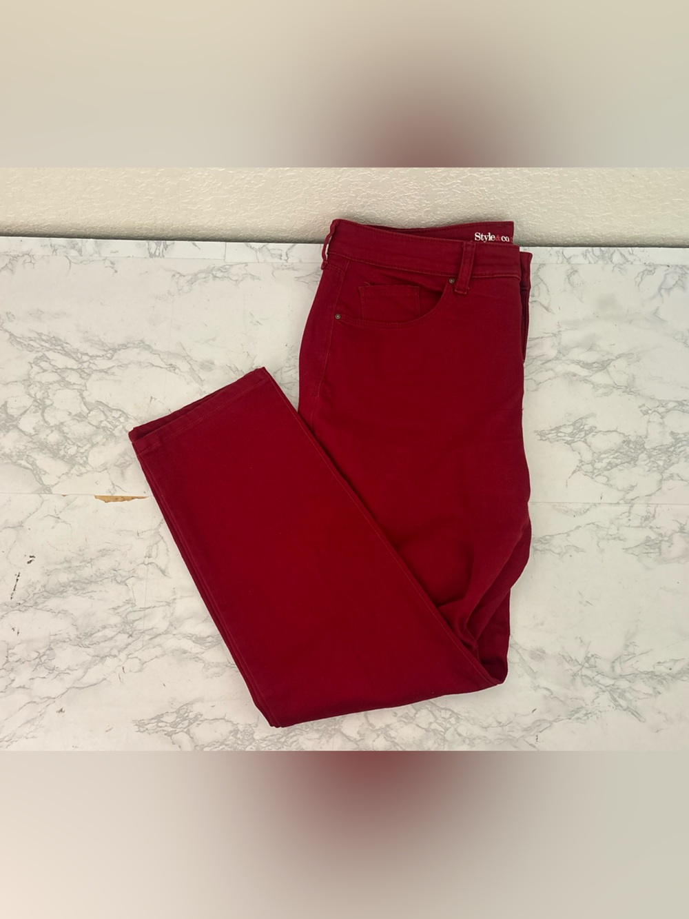 Style & Co Skinny Leg Denim Jeans Womens 6S Short High Rise Dark Red Pants